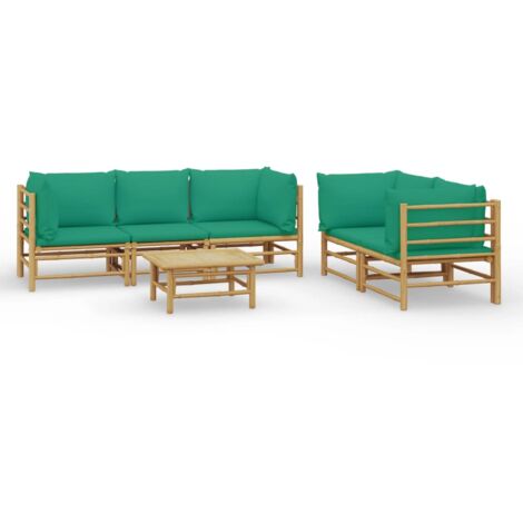 Salon de jardin 6 pcs avec coussins vert bambou (1/5)