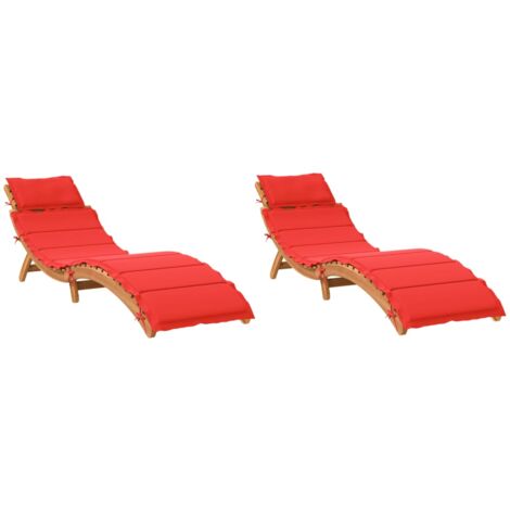 Chaises longues avec coussins lot de 2 rouge bois massif acacia (1/5)