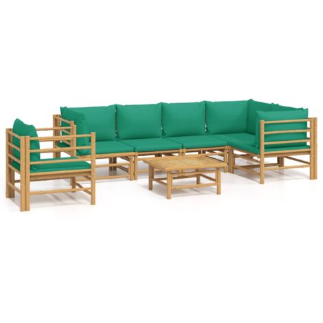 Salon de jardin 7 pcs avec coussins vert bambou (1/5)