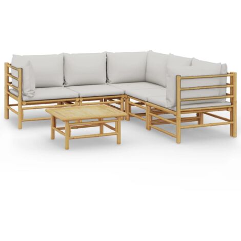 Salon de jardin 6 pcs avec coussins gris clair bambou (1/5)