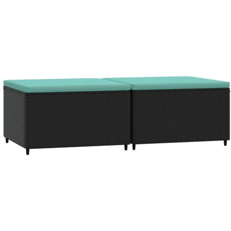 Repose-pieds de jardin avec coussins 2 pcs noir résine tressée (1/5)