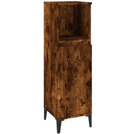 Armoire de bain chêne fumé 30x30x100 bois d'ingénierie (1/5)