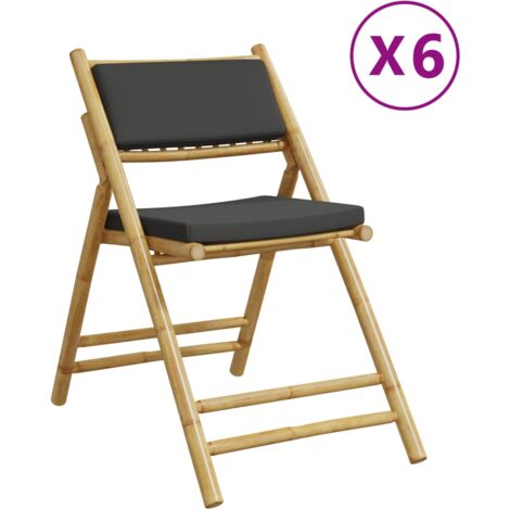 Chaises de bistro pliantes lot de 6 coussins gris foncé bambou (1/5)