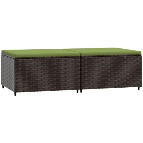 Repose-pieds de jardin et coussins 2 pcs marron résine tressée (1/5)