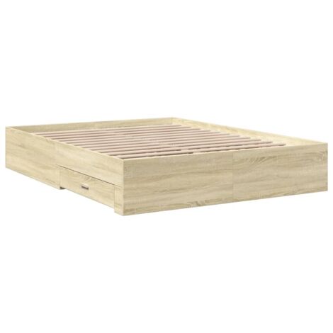 Cadre de lit à tiroirs chêne sonoma 160x200 bois d'ingénierie (1/5)