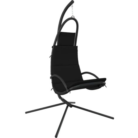 Chaise balançoire de jardin et coussin noir tissu Oxford-acier (1/5)