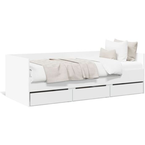 Lit de jour avec tiroirs blanc 90x190 bois d'ingénierie (1/5)