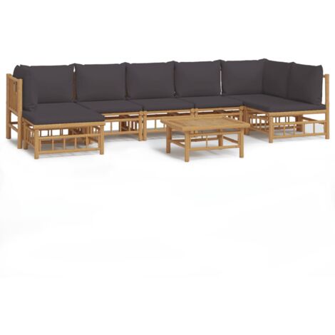 Salon de jardin 8 pcs avec coussins gris foncé bambou (1/5)