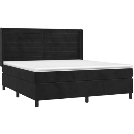 Sommier à lattes de lit matelas et LED Noir 180x200 Velours (1/5)