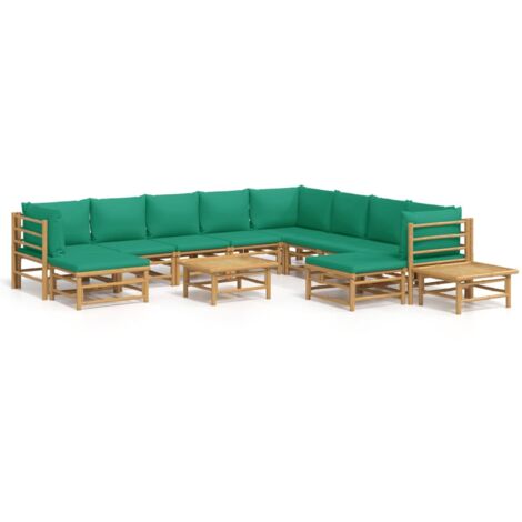 Salon de jardin 12 pcs avec coussins vert bambou (1/5)