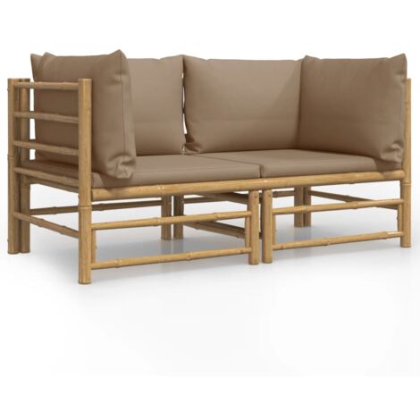 Canapés d'angle de jardin avec coussins taupe 2 pcs bambou (1/5)