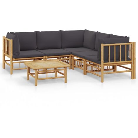 Salon de jardin 6 pcs avec coussins gris foncé bambou (1/5)