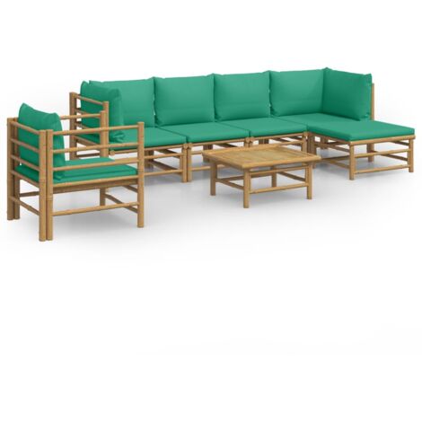 Salon de jardin 7 pcs avec coussins vert bambou (1/5)