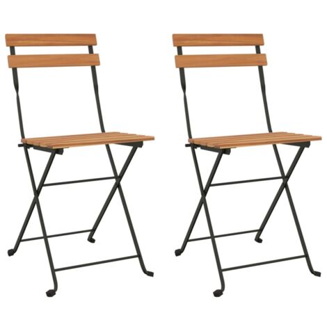 Chaises de bistrot pliantes lot de 2 Bois de teck solide acier (1/5)