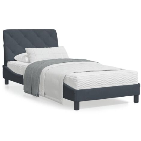 Cadre de lit avec tête de lit Gris foncé 90x190 Velours (1/5)