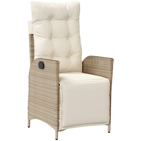 Chaise inclinable de jardin et repose-pied beige résine tressée (1/5)