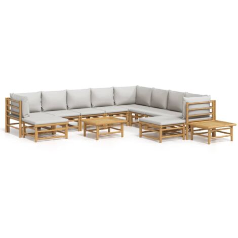 Salon de jardin 12 pcs avec coussins gris clair bambou (1/5)