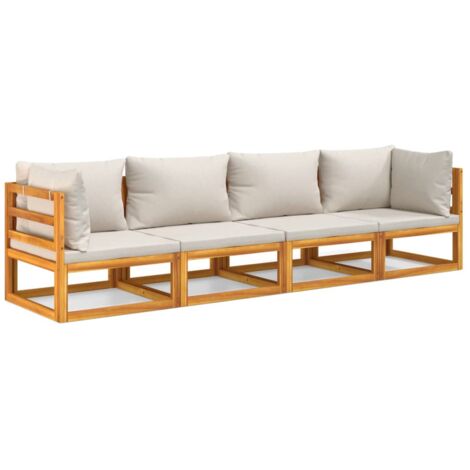 Salon de jardin 4 pcs avec coussins gris clair bois massif (1/5)