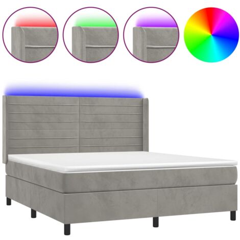 Sommier à lattes de lit matelas et LED Gris clair 180x200 (1/5)
