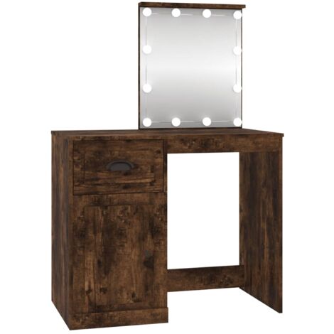 Coiffeuse avec LED chêne fumé 90x50x132,5 bois d'ingénierie (1/5)