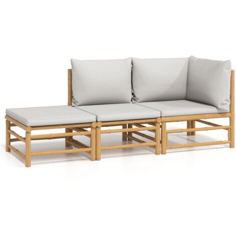 Salon de jardin 3 pcs avec coussins gris clair bambou (1/5)
