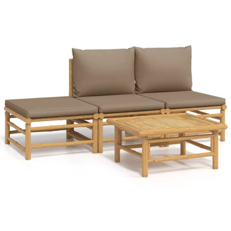 Salon de jardin 4 pcs avec coussins taupe bambou (1/5)