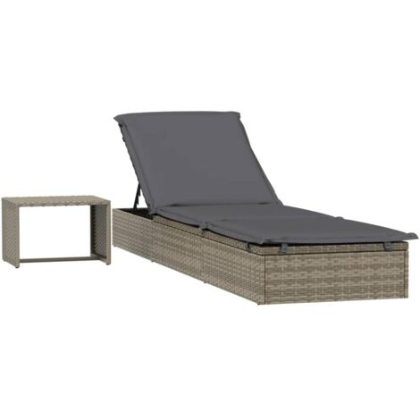 Transat 1 pc avec table gris résine tressée (1/5)