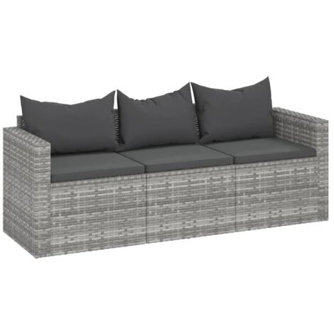 Canapé de jardin 3 places avec coussins Gris Résine tressée (1/5)