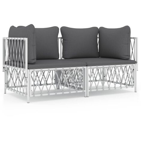 Salon de jardin avec coussins 2 pcs blanc acier (1/5)