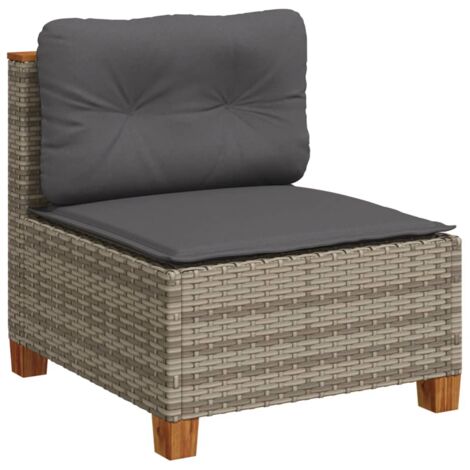 Canapé de jardin sans accoudoirs coussins gris résine tressée (1/5)