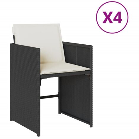 Chaises de jardin lot de 4 avec coussins noir résine tressée (1/5)