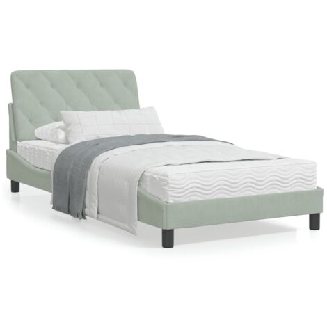 Lit avec matelas gris clair 100x200 velours (1/5)