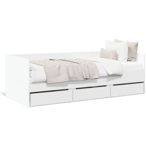 Lit de jour avec tiroirs blanc 90x200 bois d'ingénierie (1/5)