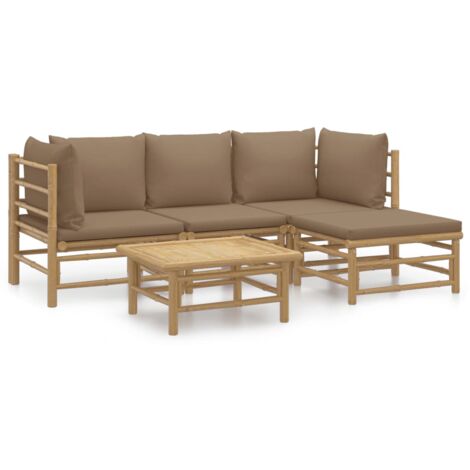 Salon de jardin 5 pcs avec coussins taupe bambou (1/5)