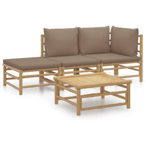 Salon de jardin 4 pcs avec coussins taupe bambou (1/5)