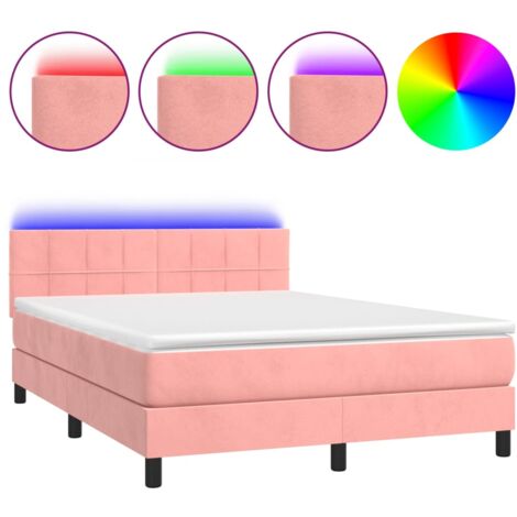 Sommier à lattes de lit avec matelas et LED Rose 140x190 (1/5)