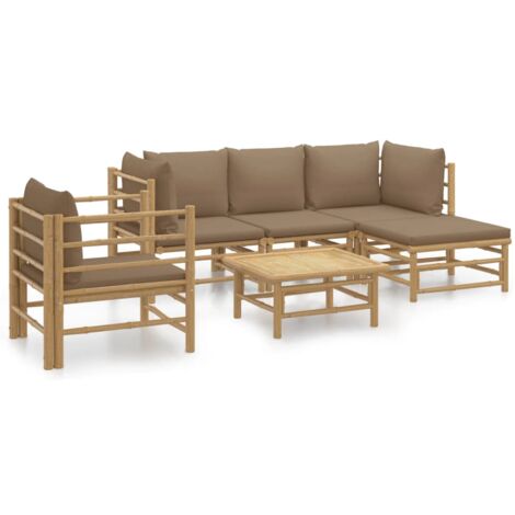 Salon de jardin 6 pcs avec coussins taupe bambou (1/5)