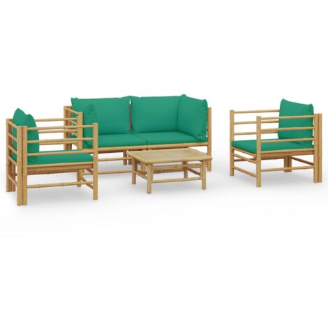 Salon de jardin 5 pcs avec coussins vert bambou (1/5)
