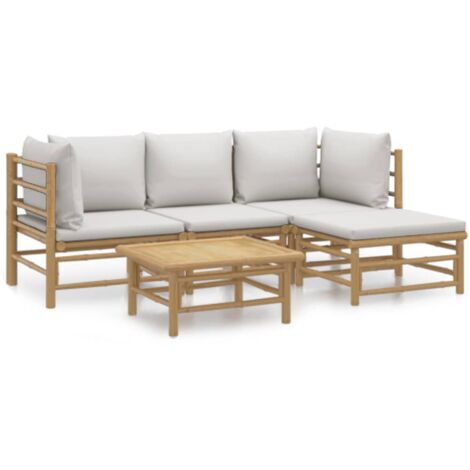 Salon de jardin 5 pcs avec coussins gris clair bambou (1/5)