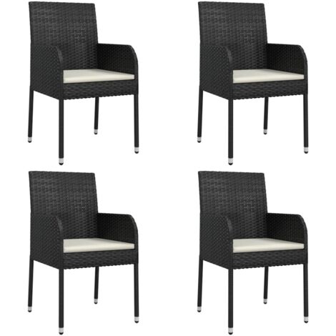 Chaises de jardin lot de 4 avec coussins Résine tressée Noir (1/5)