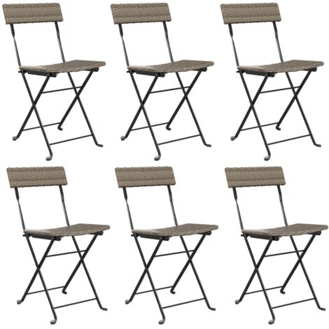 Chaises de bistrot pliantes lot de 6 Gris Résine tressée acier (1/5)