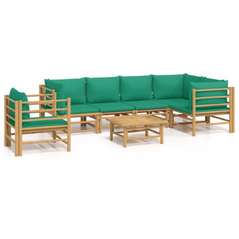 Salon de jardin 7 pcs avec coussins vert bambou (1/5)
