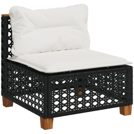 Canapé de jardin sans accoudoirs coussins noir résine tressée (1/5)