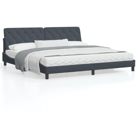 Cadre de lit avec tête de lit Gris foncé 200x200 Velours (1/5)