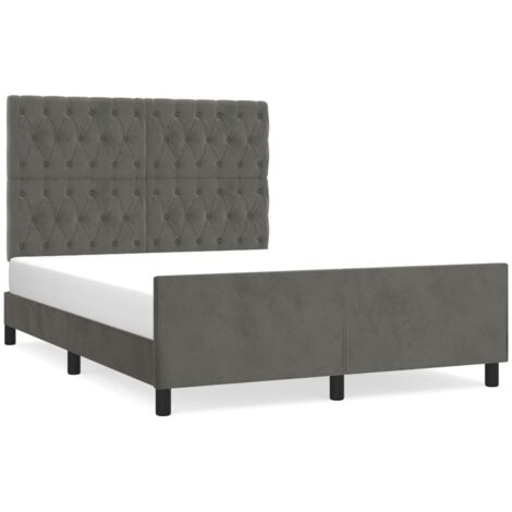 Cadre de lit avec tête de lit Gris foncé 140x190 Velours (1/5)