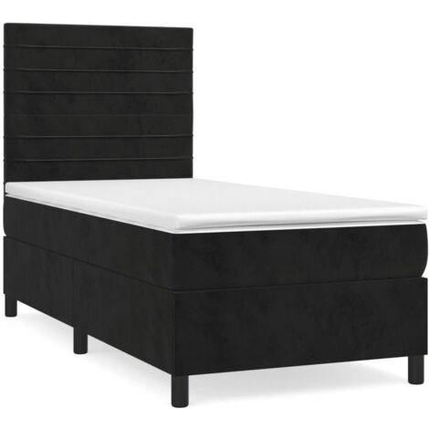 Sommier à lattes de lit avec matelas Noir 90x200 Velours (1/5)