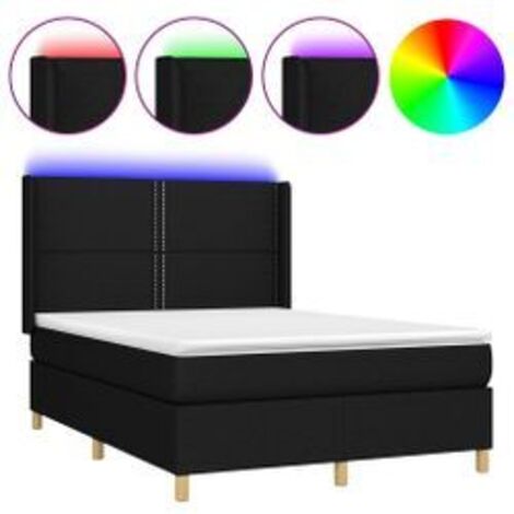 Sommier à lattes de lit matelas et LED Noir 140x200 Tissu (1/5)