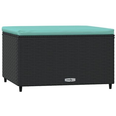 Repose-pied de jardin avec coussin noir résine tressée (1/5)