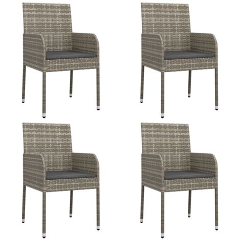 Chaises de jardin avec coussins lot de 4 Résine tressée Gris (1/5)