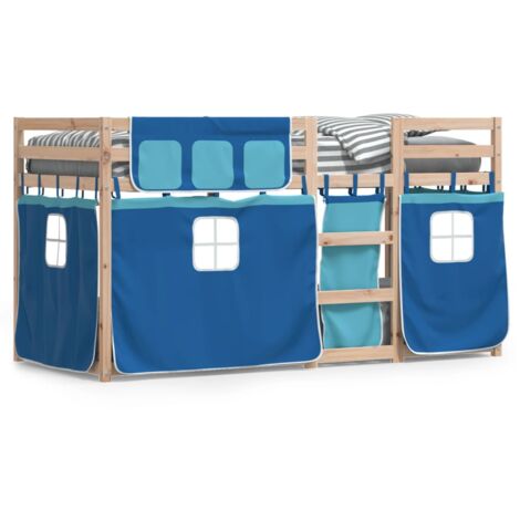 Lit superposé avec rideaux bleu 90x190 bois pin massif (1/5)
